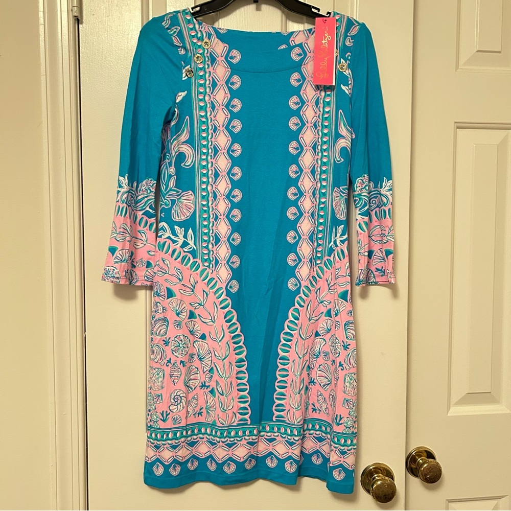 Lilly Pulitzer UPF 50+ Tana Dress Turquoise Teal Water You Waiting For Size XXS